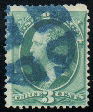# 158 F-VF, blue fancy "crossroads" cancel, terrific color!