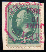 # 158 F-VF, on piece, pink "NESSEE" cancel, very nice!
