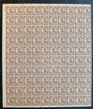 # 582 1 1/2c Washington, perf 10, Fine+ OG NH, sheet of 100, Fresh Sheet!