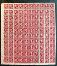 # 583 2c Washington, perf 10, Fine+ OG NH, sheet of 100, Terrific Color!