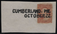 #  26 Fine+, beautiful well struck, "Cumberland, Me October 22." cancel, cut perfs, Stellar!