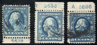 # 378 F-VF, Three Plate Number Singles, variety of cancels, bold color!