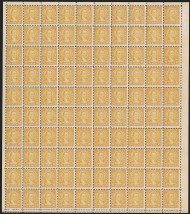 # 591 10c Washington, perf 10, Fine OG NH, sheet of 100, usual centering on this, Nice Price!
