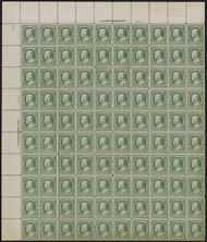 # 357 1c Washington, bluish paper, Full Sheet of 100, 64 NH singles including side plate, rest LH, top plate block is super nice, minor perforation separations, SCV $15770, RARE SHEET!