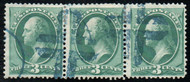 # 158 F/VF, strip of 3, NYFM cancel, gorgeous color!