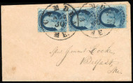 # 21 x 2, 22 Fine+ on cover, w/PF (05/1) CERT. positions 66R4, 60R4, 70R4, a very nice cover with two of the tough #21's, SCV stamps alone $3250.00 soak them off, SUPER NICE!