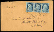 # 23 F/VF, Strip of 3. w/PF (02/17) and APS (05/05) CERTS, positions 86 - 88R1L, a strip of #23's off cover catalogs $2750.00 soak this strip off cover, cover flaws, SUPER NICE!