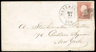 #  65 Fine, BARREL, w/CROWE (08/20) and PF (12/94) CERTS, Waterbury, Ct, a very nice strike of this rare cancel, only 7 recorded covers of this strike, some toning, SUPER!!