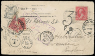 #J 32, J35, 279Bc, bisects to pay 6c rate, terrific markings showing the trail that this cover took, Very Fine,  some faults due to nature of the travels this cover took, THE ONLY RECORDED TWO-VALUE POSTAGE DUE BISECT COVER