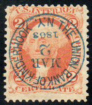 #R  8c Fine+, S-O-N well struck blue hand cancel, eye popping color!
