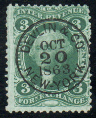 #R 16c Fine, S-O-N well struck hand cancel, amazing color!
