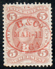 #R 23c XF-SUPERB, S-O-N orange hand cancel, stunning color!
