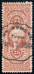 #R 44c VF+, hand cancel, natural crease, stunning color!