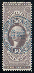 #R 52c VF/XF, S-O-N blue hand cancel, vivid color!
