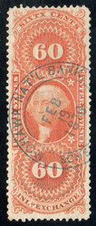 #R 64c VF, blue hand cancel, vibrant color!