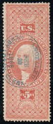 #R 91c VF, S-O-N blue hand cancel, bright color!