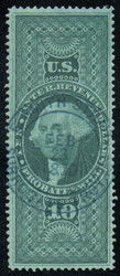 #R 96c XF, S-O-N blue hand cancel, tiny tear, wonderful color!