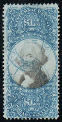 #R121 F/VF, faint blue hand cancel, pinhole, incredible color!