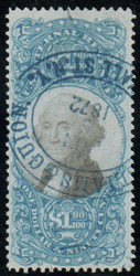#R122 VF, blue hand cancel, wonderful color!