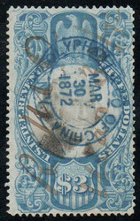 #R125 Fine+, S-O-N blue hand cancel, faults, gorgeous color!
