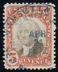 #R137 XF-SUPERB, blue hand cancel, thin, nice color!