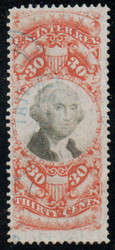 #R140 VF, blue hand cancel, tiny thin, bright color!