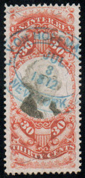 #R140 VF, blue hand cancel, vibrant color!