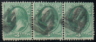 # 147 F-VF, Strip, "shield w/ bars" cancel, vibrant color!