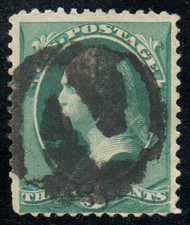 # 158 F-VF, "letter in circle" cancel, crease, fresh color!
