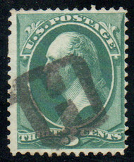 # 158 F-VF, negative "H" in square" cancel, spectacular color!