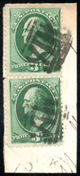# 158 F-VF, on piece, "roman numerals" cancels, bold color!