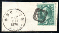 # 158 F-VF, on piece, negative "C in square" cancel, Boston Massachusetts town cancel, nice!