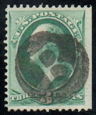 # 158 F-VF, sock on the nose negative "B in circle" cancel, terrific color!