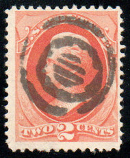 # 183 F-VF, fancy "circles in circles" cancel, bright color!