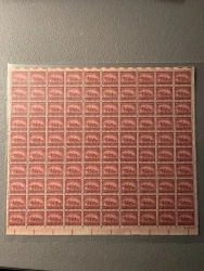 #1032 1 1/2c Mount Vernon, F/VF or better OG NH, Full Sheet of 100, STOCK PHOTO (sheets will be fault free, if you want a special position or plate number, please ask)