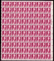 #1293a 50c Stone, tagged, shiny gum, F/VF or better OG NH, Full Sheet of 100, STOCK PHOTO (sheets will be fault free, if you want a special position or plate number, please ask)