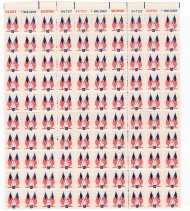 #1509 10c Crossed Flags, F/VF or better OG NH, Full Sheet of 100, STOCK PHOTO (sheets will be fault free, if you want a special position or plate number, please ask)