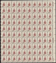 #1594 12c Freedom of Conscience, dull gum, beige paper, F/VF or better OG NH, Full Sheet of 100, STOCK PHOTO (sheets will be fault free, if you want a special position or plate number, please ask)