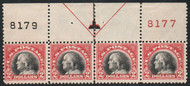 # 547 F/VF OG NH, Strip of 4 with two plate numbers, thought to find and much cheaper that the plate block counterpart, Nice!