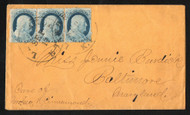 # 23 Fine+, strip of 3 on cover, w/PSAG (06/26) CERT, a fabulous strip on cover, left stamp with some usual perforations flaws,