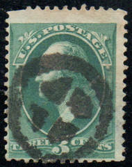 # 184 F-VF JUMBO, geometric "crossroads in circle" cancel, faults, robust color!