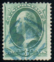 # 158 F-VF, blue geometric "crossroads" cancel, vibrant color!