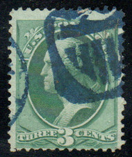 # 158 F-VF, negative blue shield" cancel, terrific color!