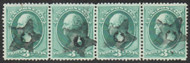 # 184 XF ,used , strip of 4, S-O-N star cancel, amazing color!