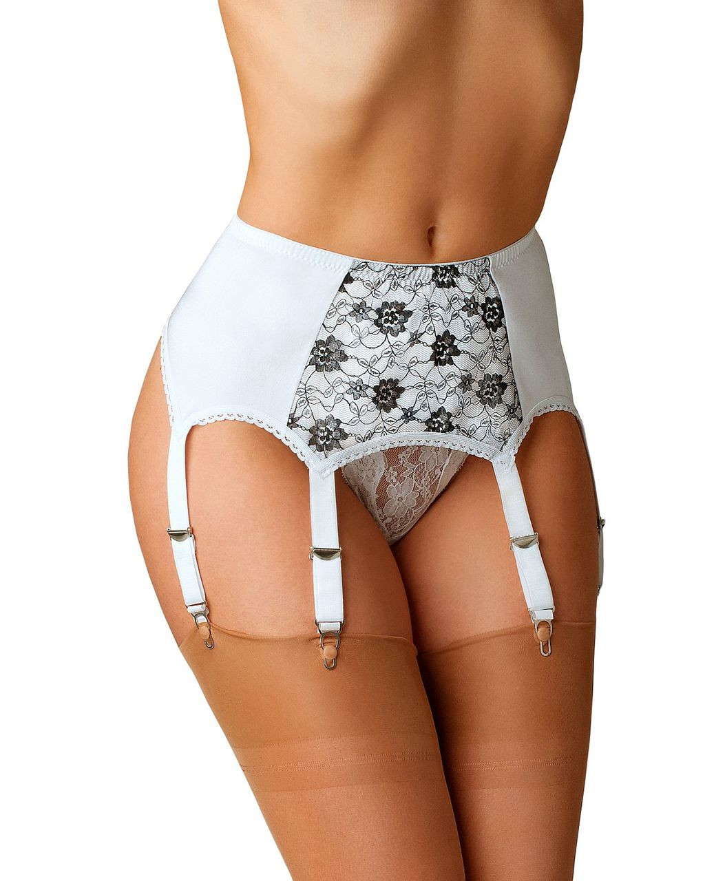 Contrast Lace Garter Belt Adjustable 6 Strap Metal Clips