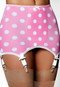 Polka Dot Retro Style Open Bottom Girdle Adjustable Six Strap Metal Clips Pink and White 