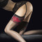 Fiore Etheris Rose Motif Sheer Garter Stockings Deep Welt Fashion Hosiery Nylons Black