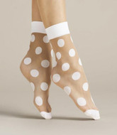 Contrast Band and Toe Patterned Hosiery Socks Fiore Papavero 20 Denier Nylon Socks White