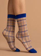 Fiore Klein Contrast Band Plaid Patterned Fashion Hosiery Socks 