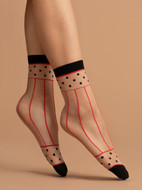 Striped Polka Dot Patterned Hosiery Socks SPICY 15 Denier Nylon Socks Red and Black